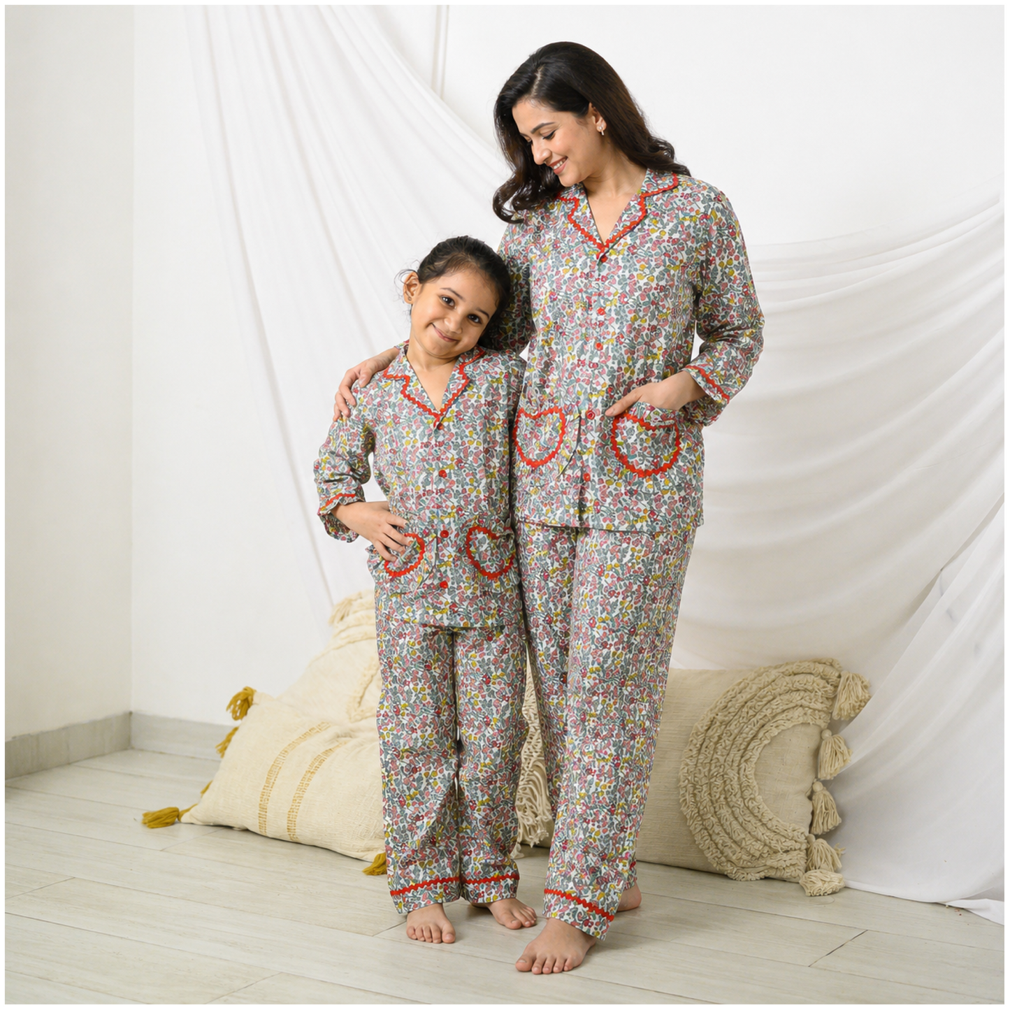 Multi Color Floral Mom Twinning Cotton night Suit With Pants