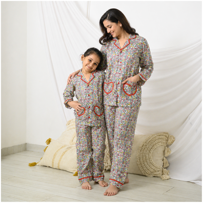 Multi Color Floral Mom Twinning Cotton night Suit With Pants
