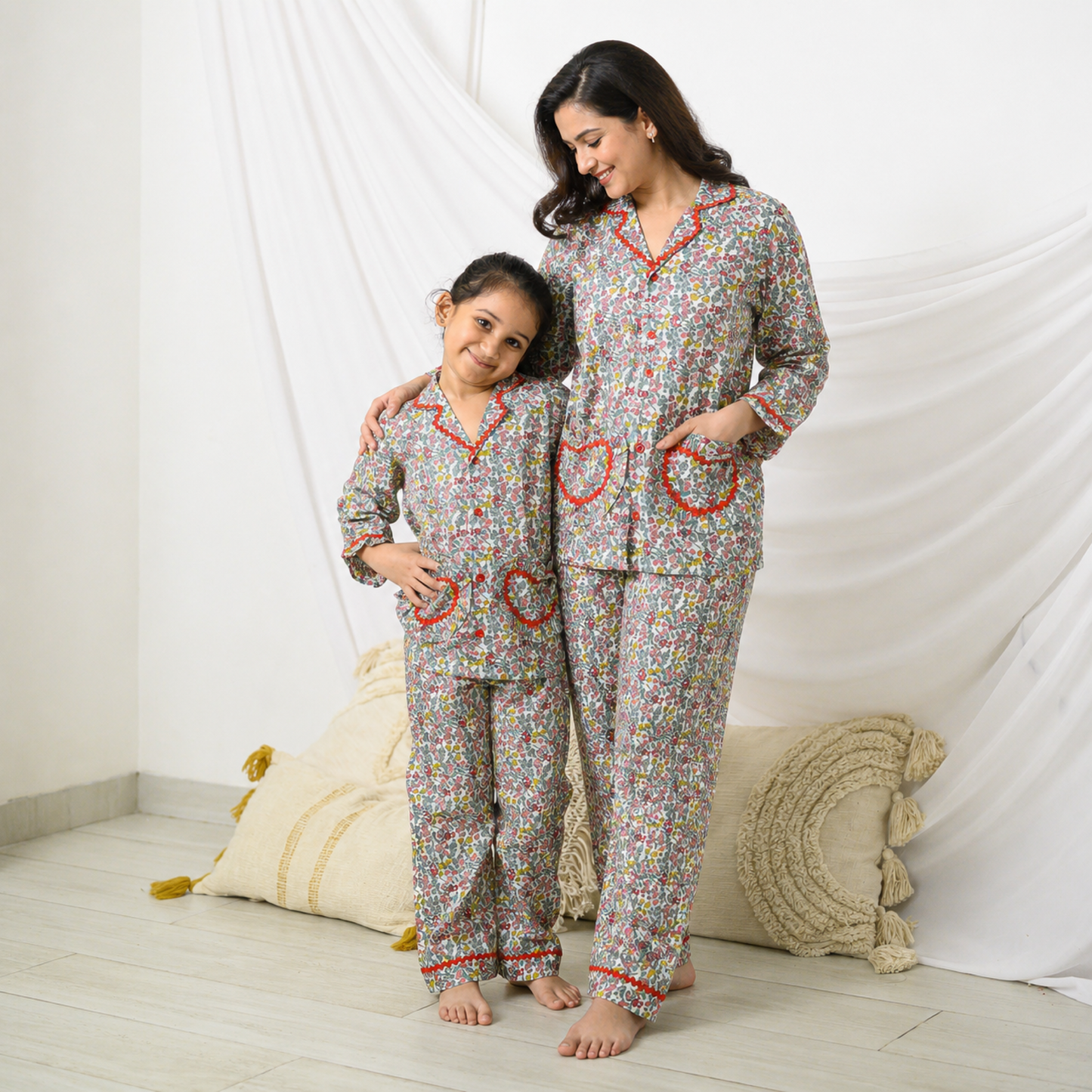 Multi Color Floral Mom Twinning Cotton night Suit With Pants