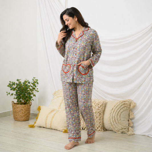 Multi Color Floral Mom Twinning Cotton night Suit With Pants