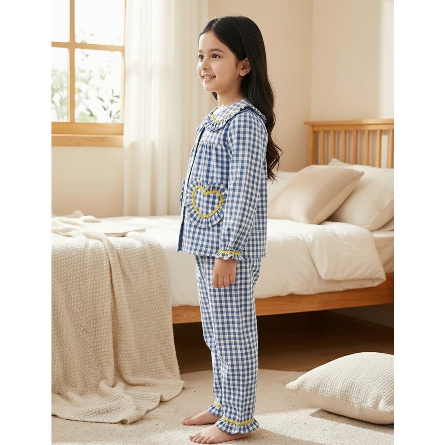 Blue Checks Mom Twinning Night Suit With Pants