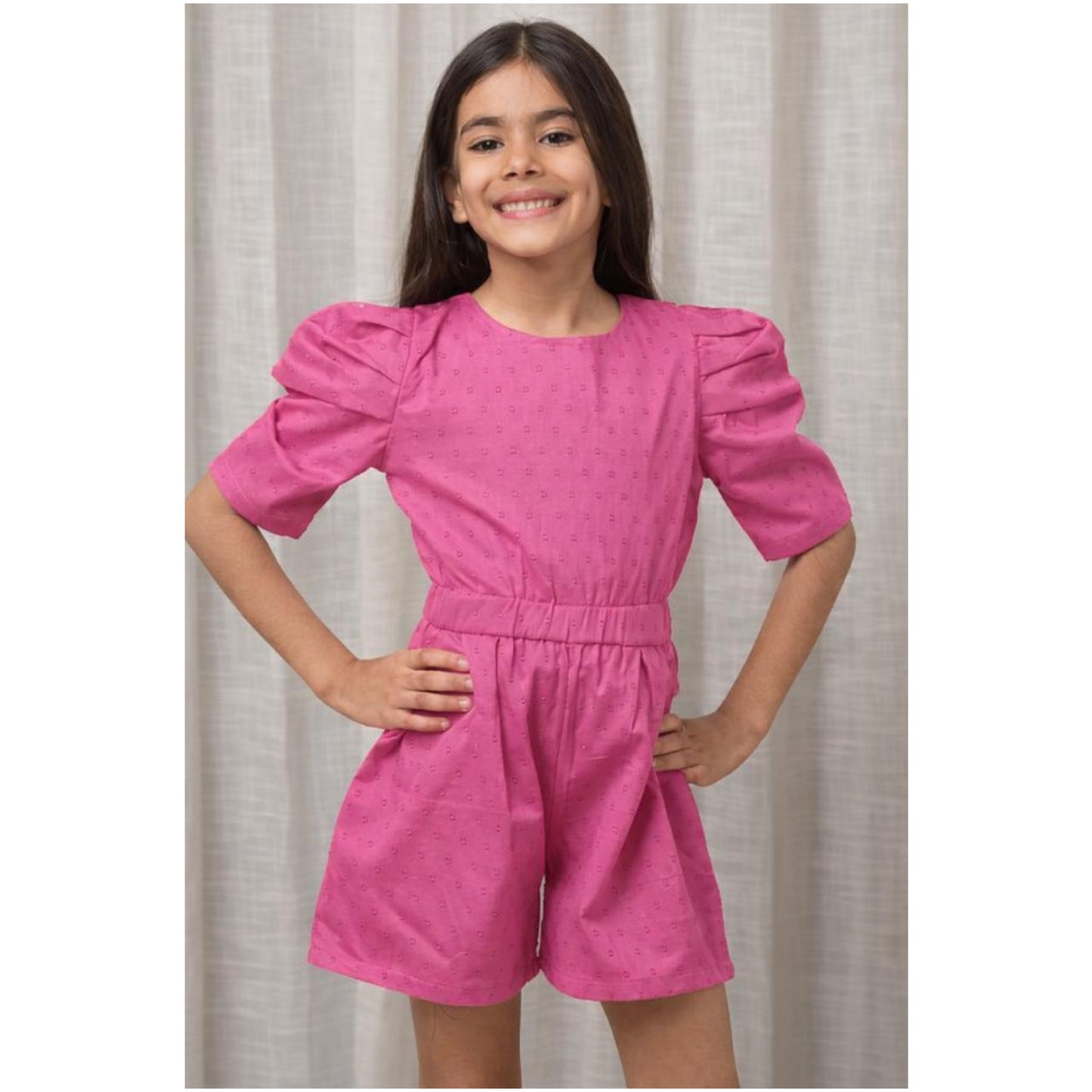 Pink Cotton Puff Sleeves Jumpsuit