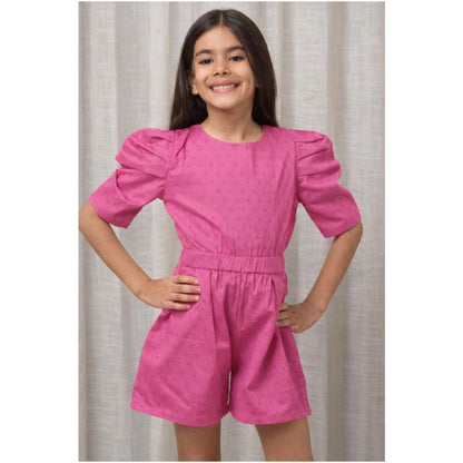 Pink Cotton Puff Sleeves Jumpsuit