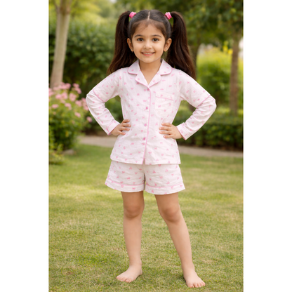 Double Cloth cotton Bow Print Night Suit