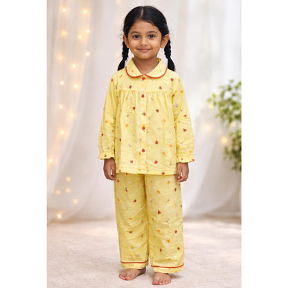 Yellow Full Sleeves Cotton Night Suit