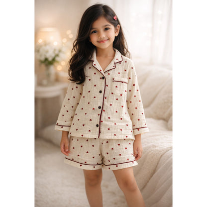 Double Cloth Premium Cotton night dress with hearts