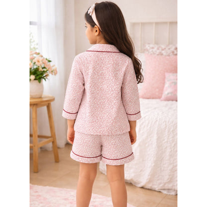 Red Heart Print Cotton Night Suit With Shorts