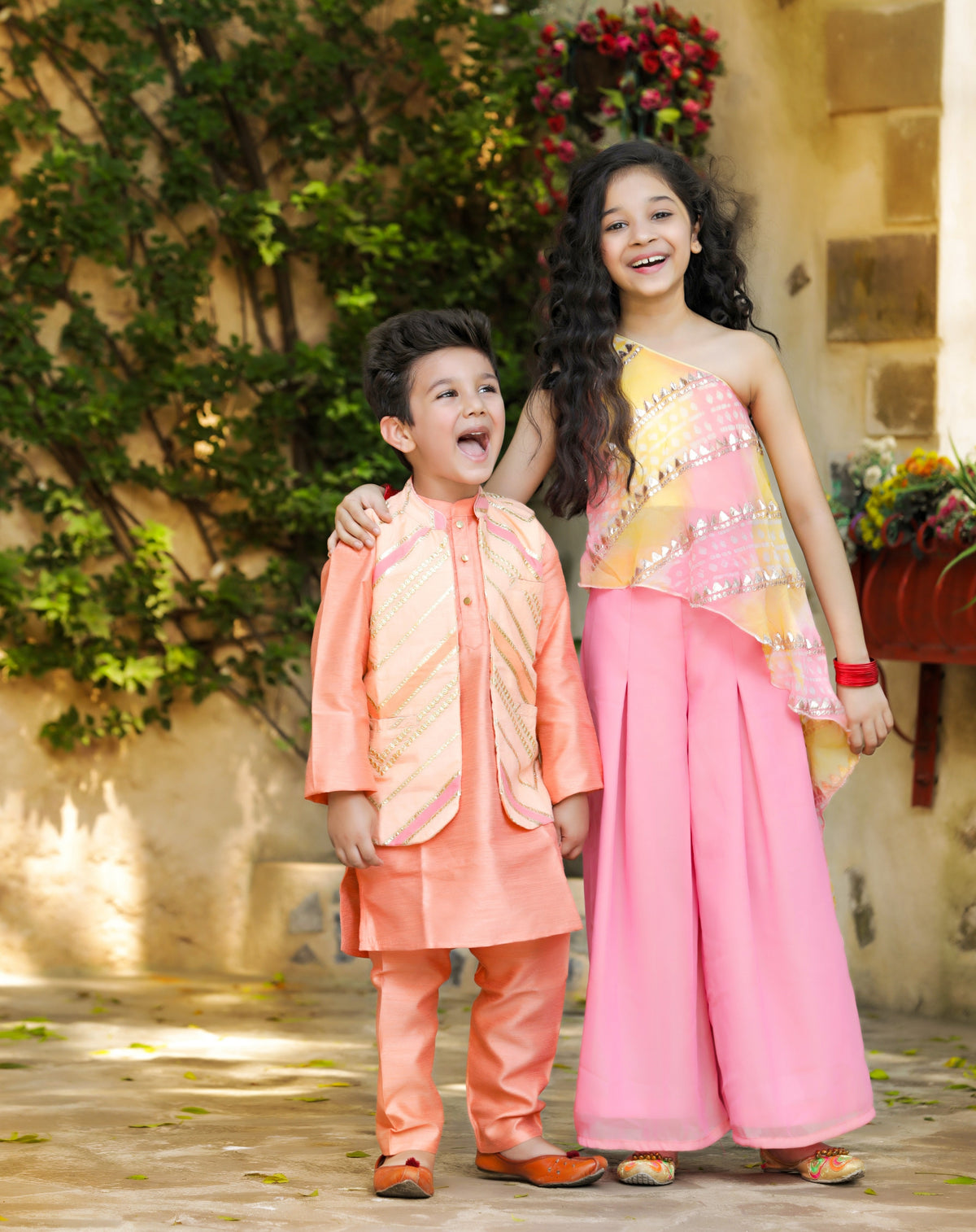 Peach Silk Kurta With Embroiered Jacket Kurta set