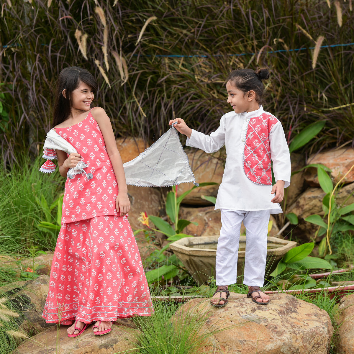 White Chanderi Kurta with Cotton Patch Kurta set