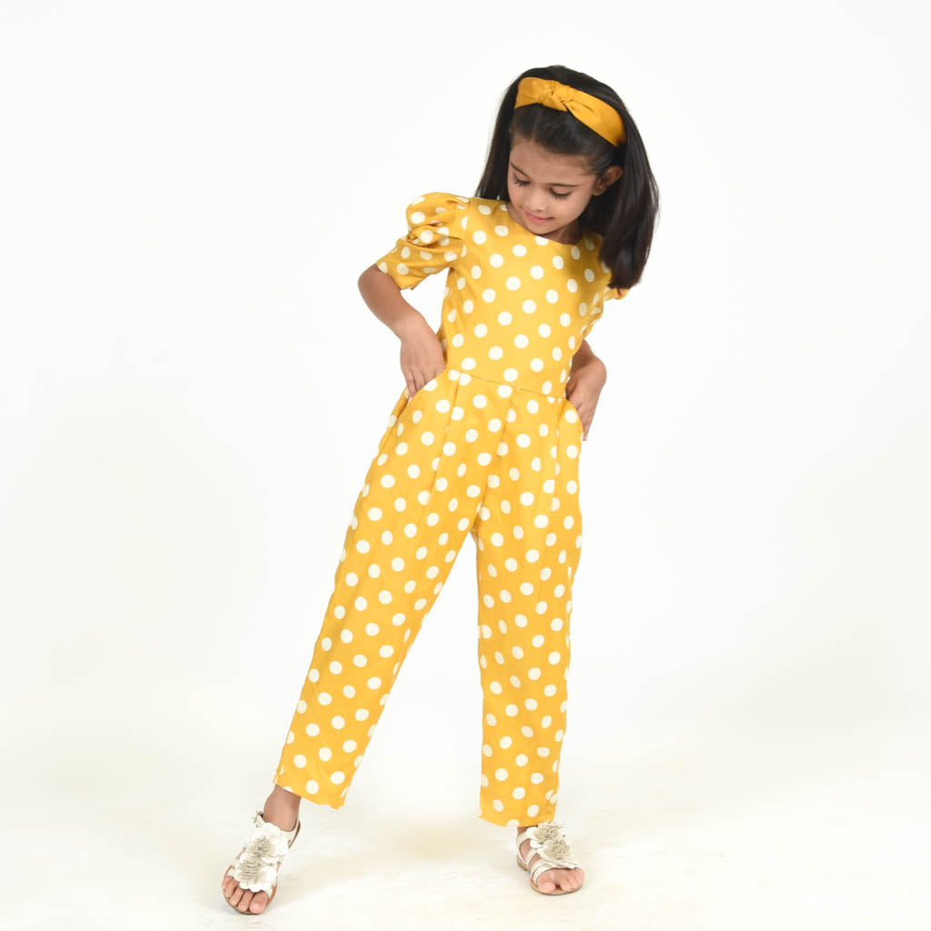 Mustard Yellow Polka Dots Basic Jumpsuit