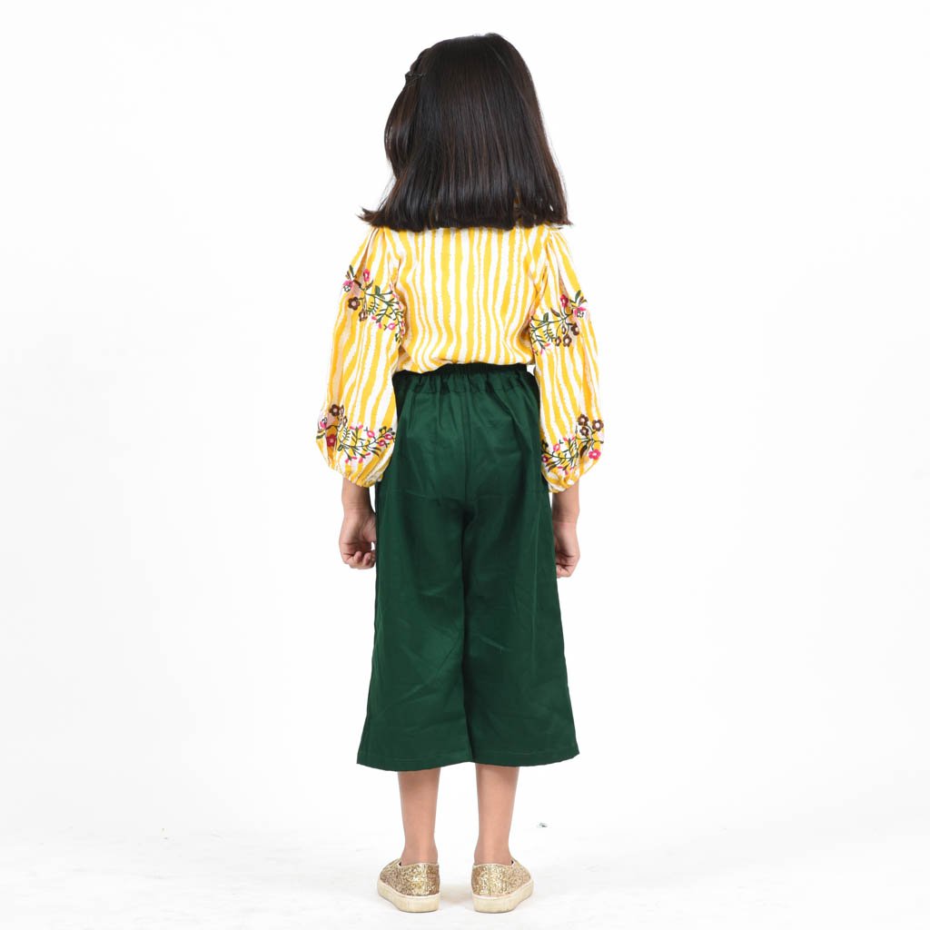 Embroidered Top with Paper Bag Pants
