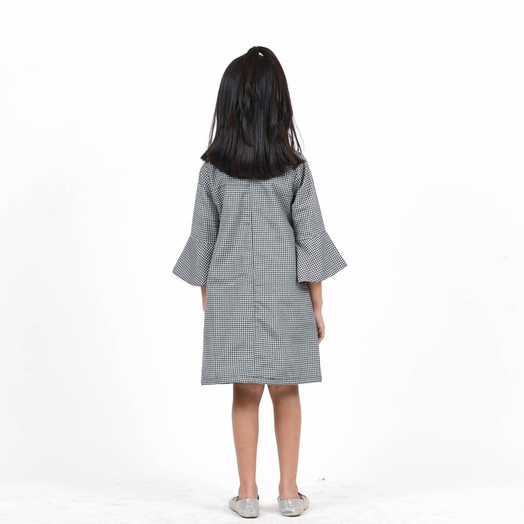Contrast Ruffled Dress with Bell Sleeves