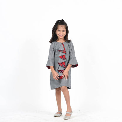 Contrast Ruffled Dress with Bell Sleeves