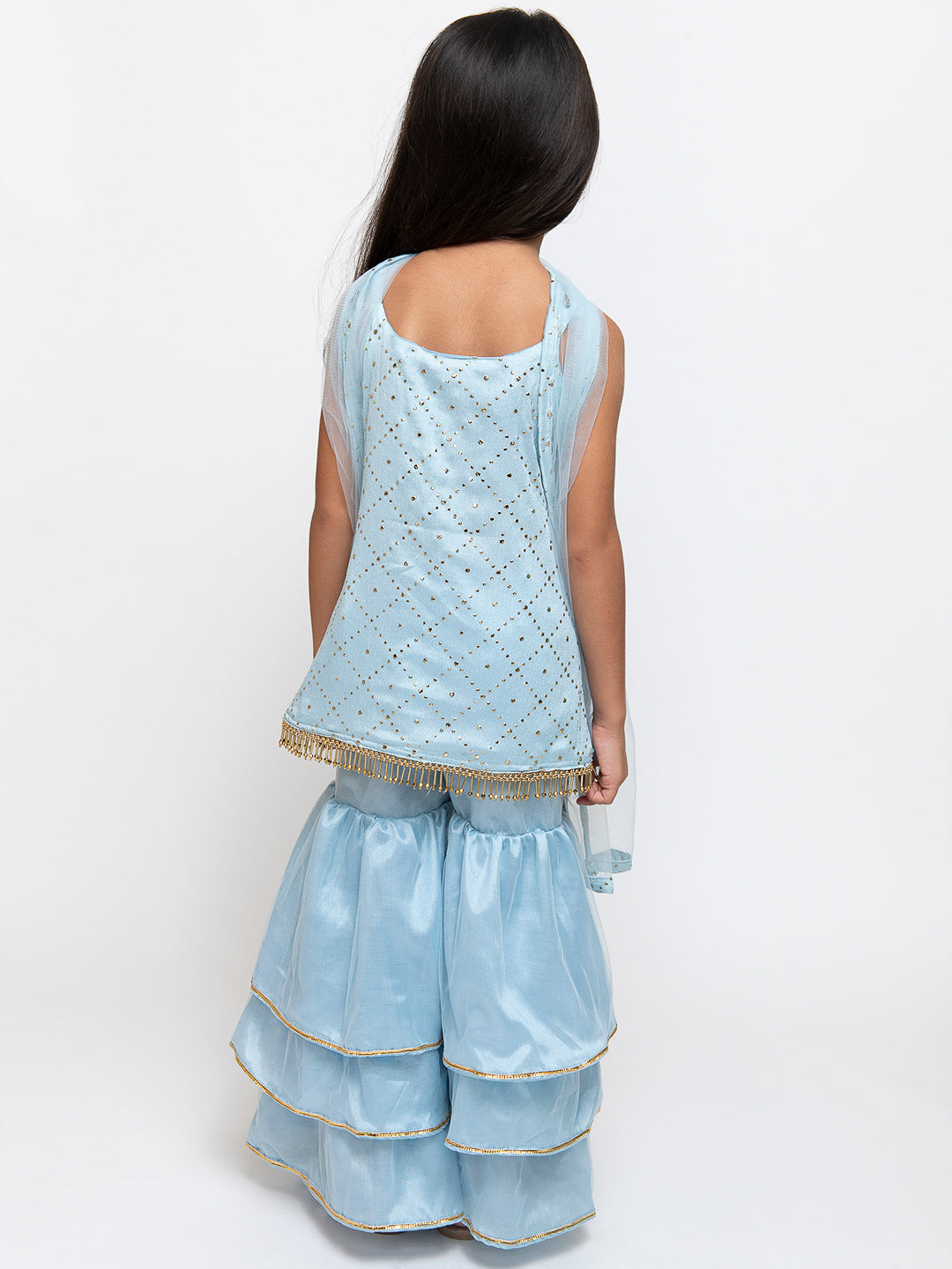 Checkered Print Sleeveless Blue Kurta With Pajama Set
