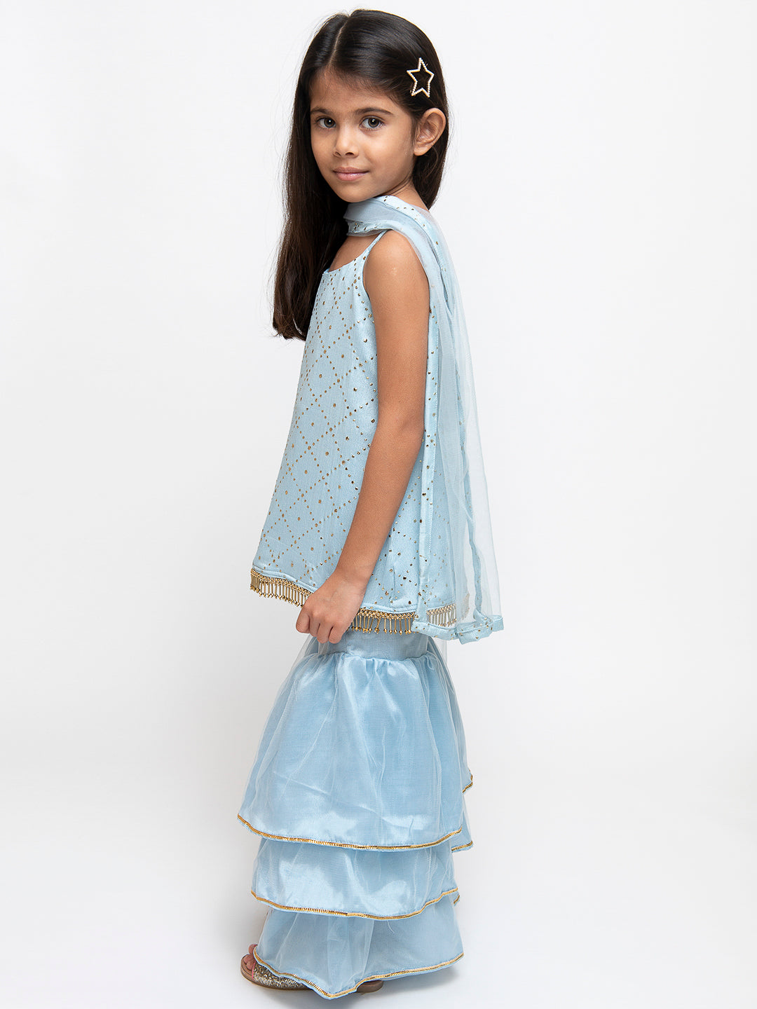 Checkered Print Sleeveless Blue Kurta With Pajama Set