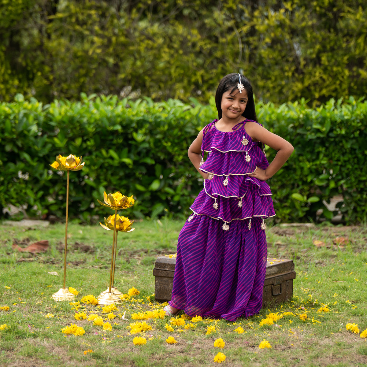 Purple Lehriya Layered Sharara Set