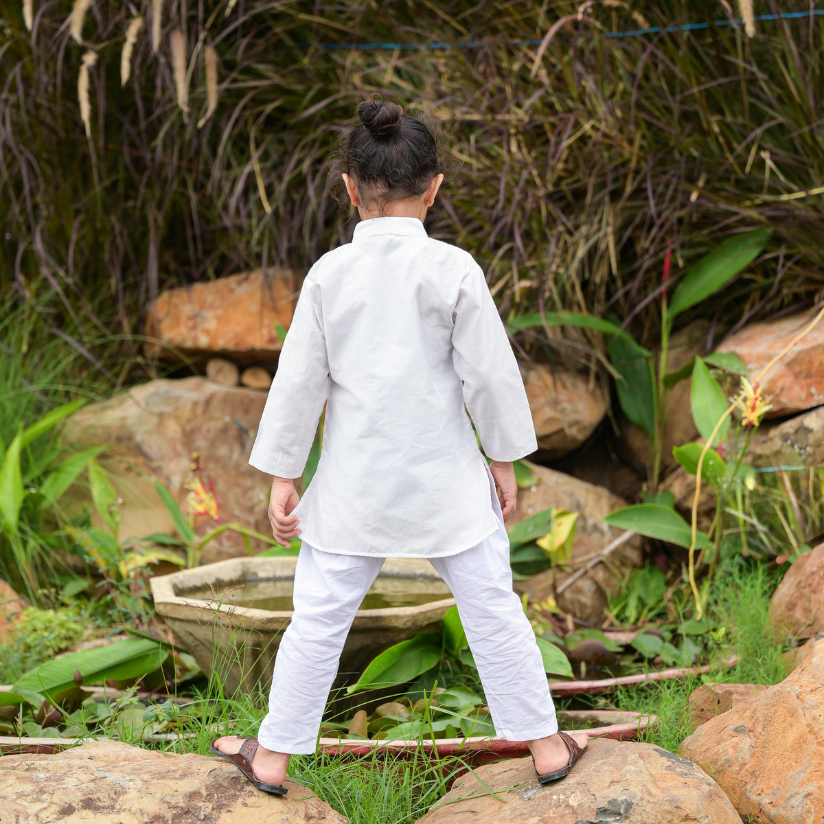 White Chanderi Kurta with Cotton Patch Kurta set