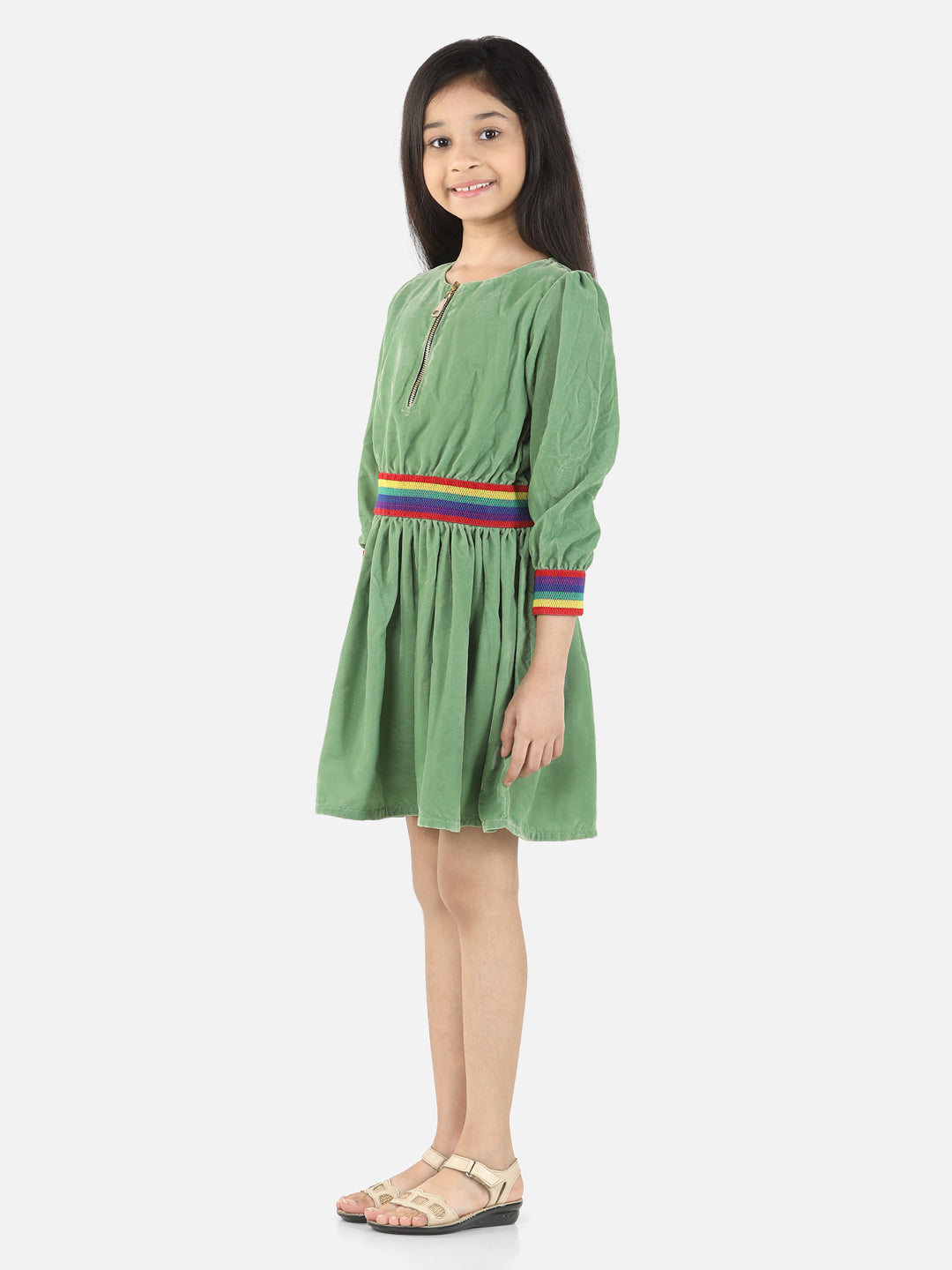 Green Full Sleeve Solid Casual Dress