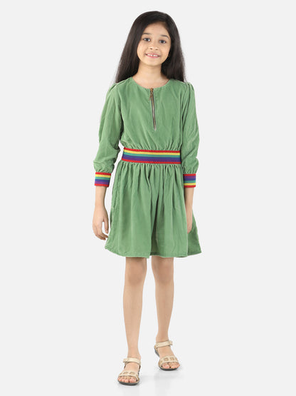 Green Full Sleeve Solid Casual Dress
