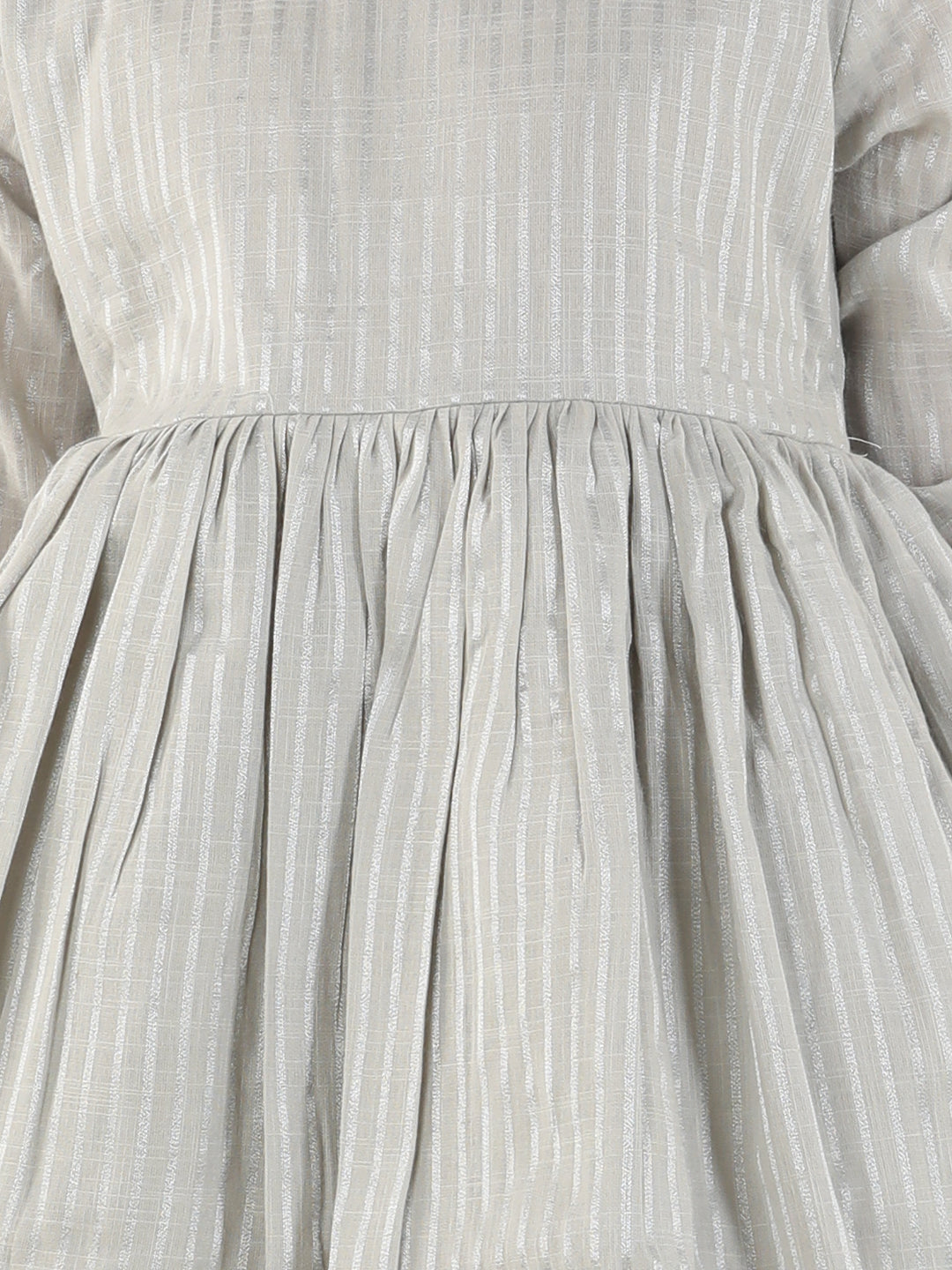 Gray Full Sleeve Stripes Print Party Dress
