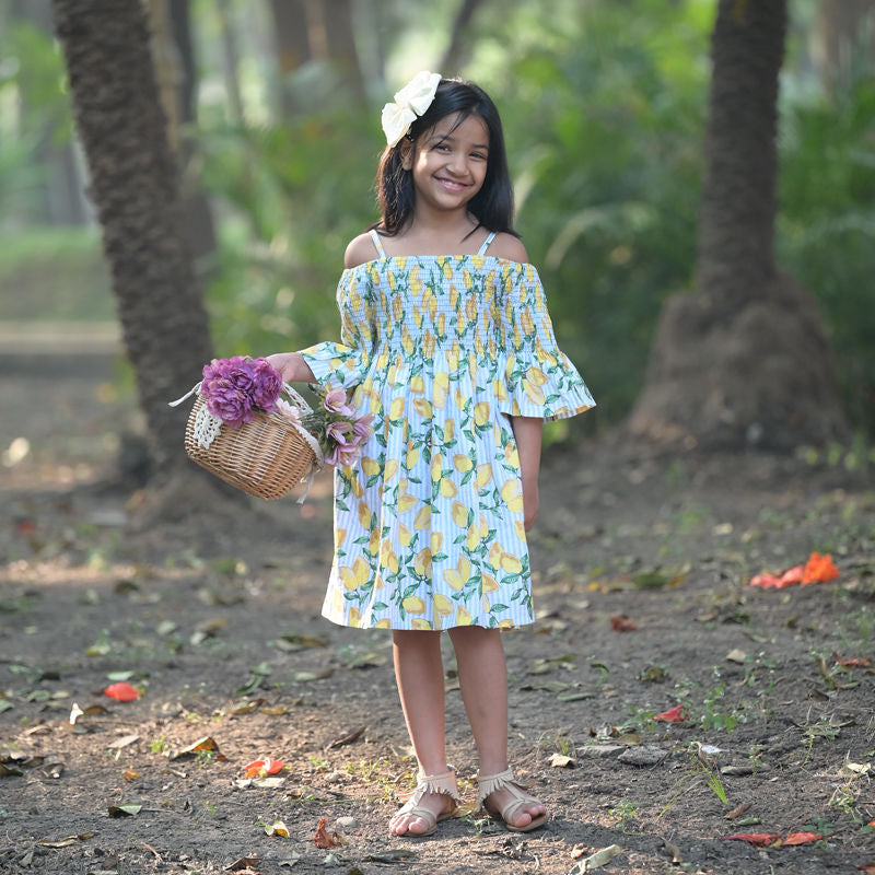 Lemon Print Smocking Dress