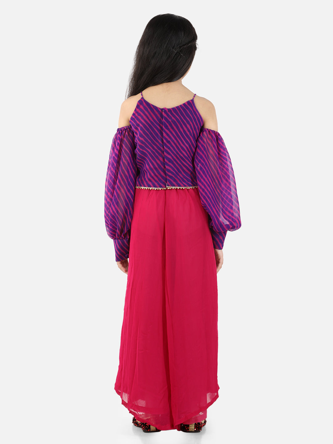 Purple Leheriya Crop Top With Pink Palazzo