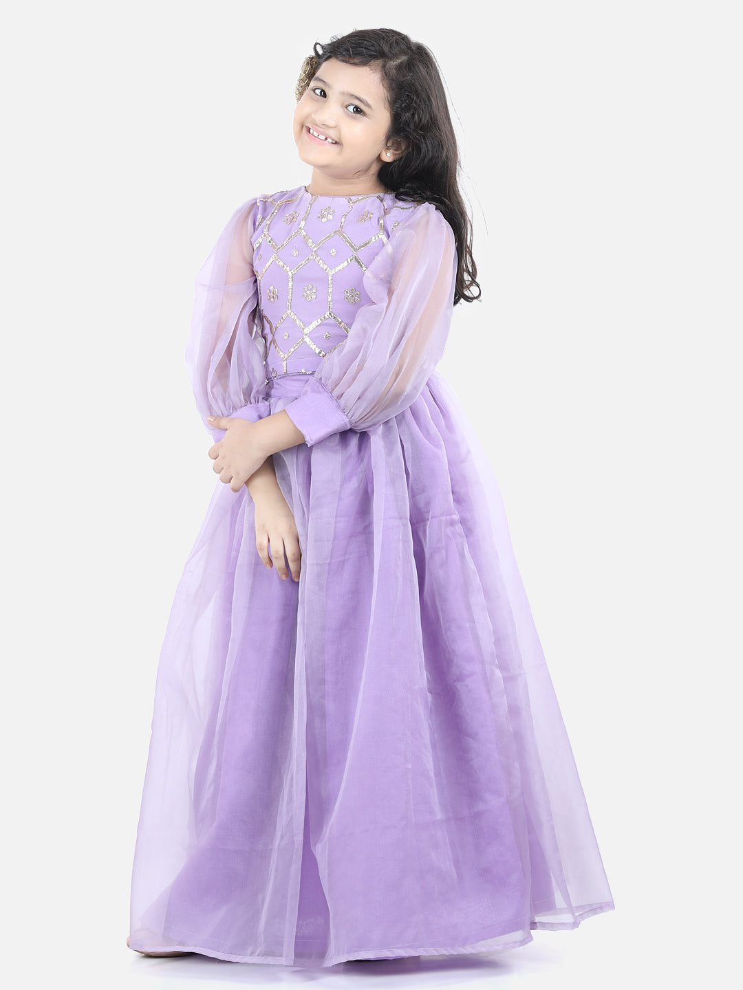 Girls Purple Ethnic Print Lehenga Choli Set