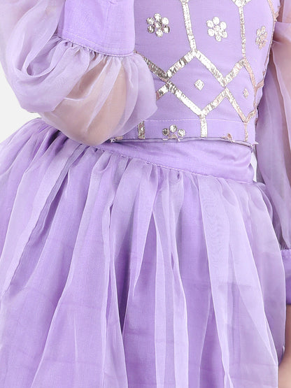 Girls Purple Ethnic Print Lehenga Choli Set