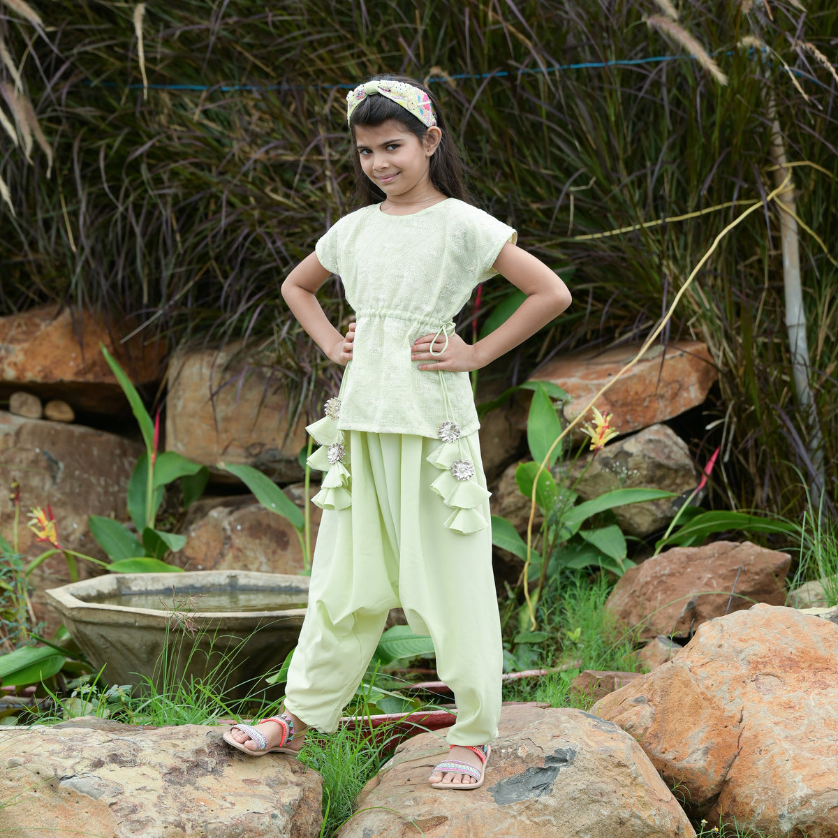 Sea Green Kota Top With Harem pants