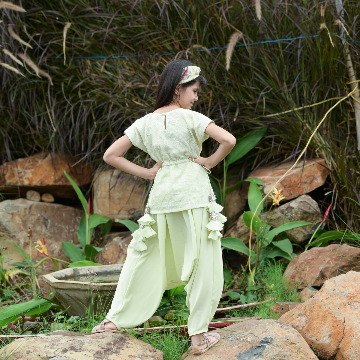 Sea Green Kota Top With Harem pants