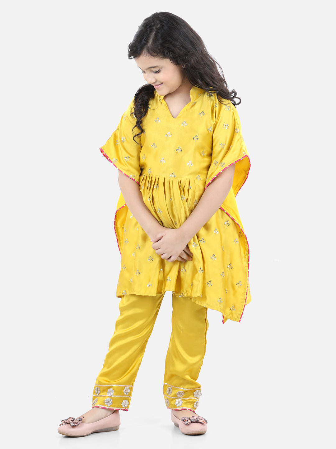 Mustard Sequin Kaftan With Pants