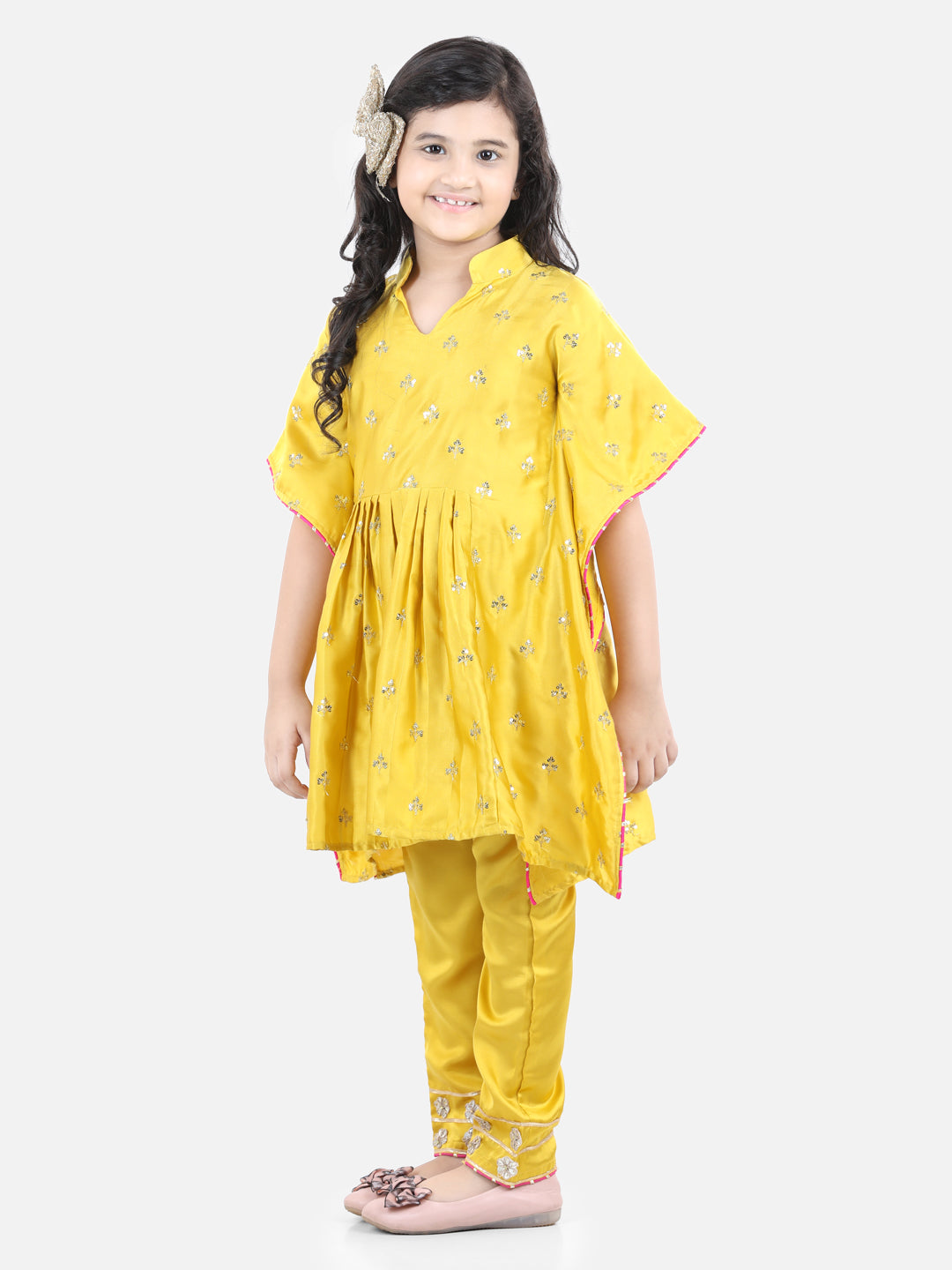 Mustard Sequin Kaftan With Pants