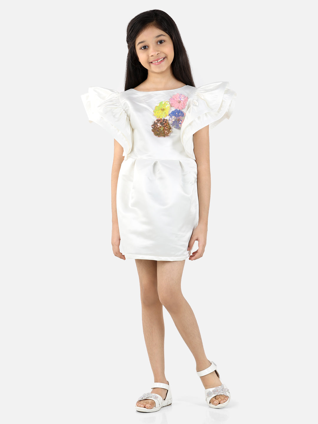 White Short Sleeve Embroidery Party Dress