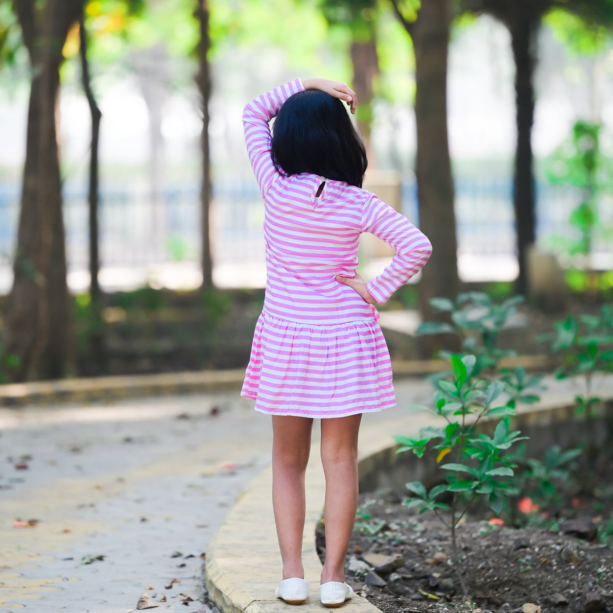 Pink Stripes Mermaid Embroidered Dress