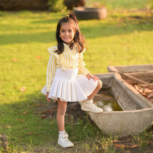 Yellow Full Sleeve Stripes Print Shirt