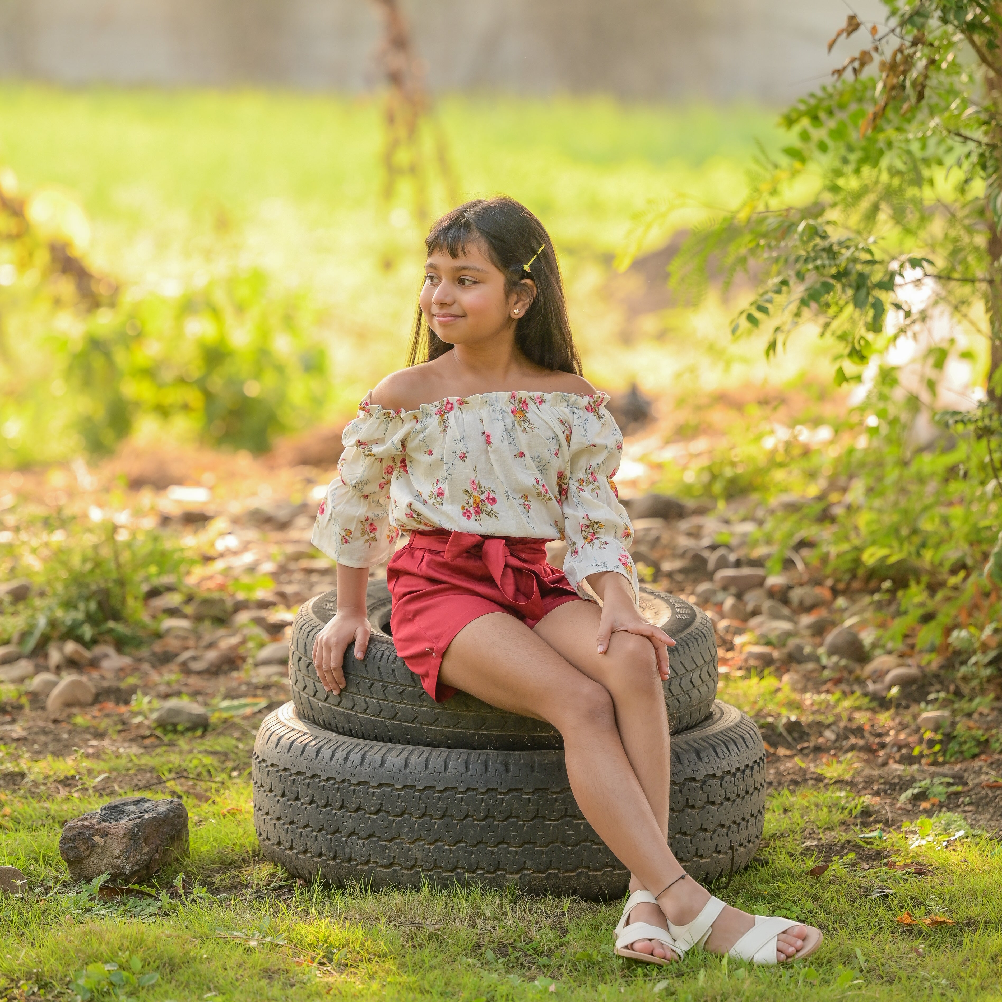 Girls White Floral Print Blouse And Shorts Set Fairies Forever