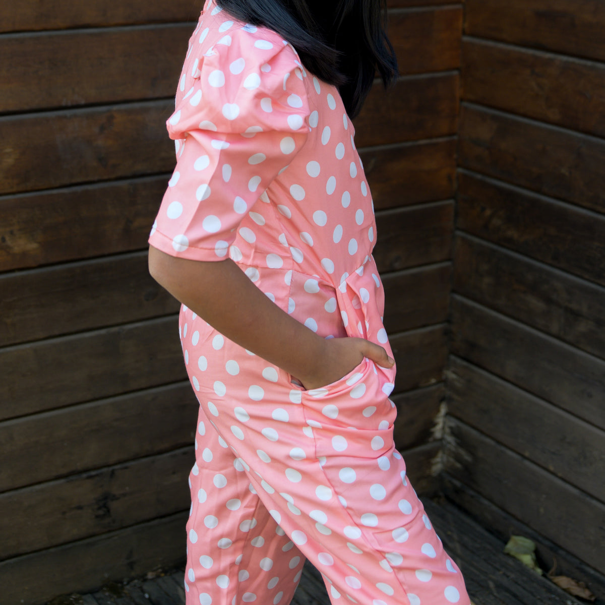 Polka Dot Peach Jumpsuit