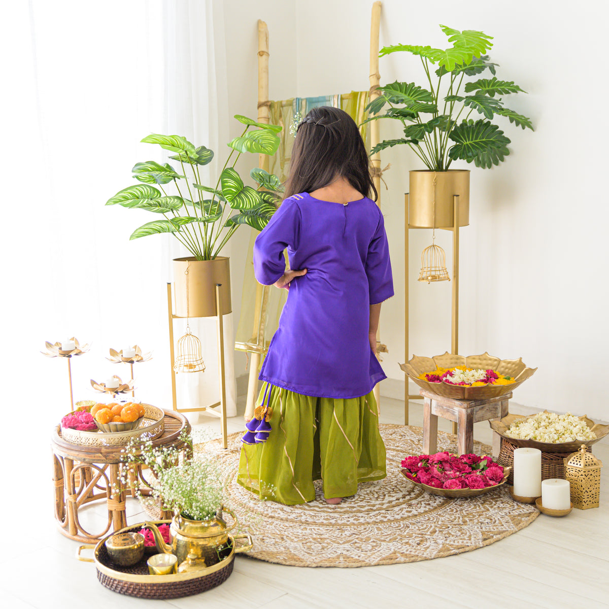 Purple Kurta With Green Sharara