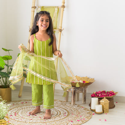 Lines of Pure Bond Kurta Set with Green Kurta-Pants-Dupatta