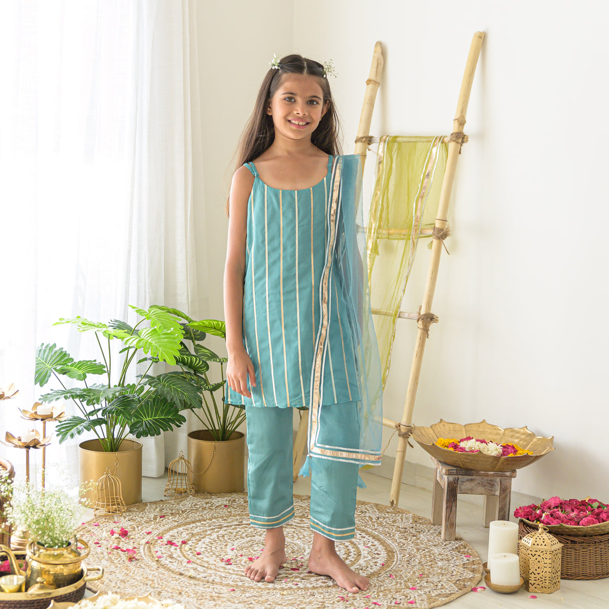 Lines of Pure Bond Kurta Set with Blue Kurta-Pants-Dupatta