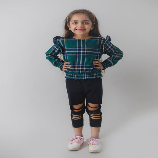 Green Checks full Sleeves Top