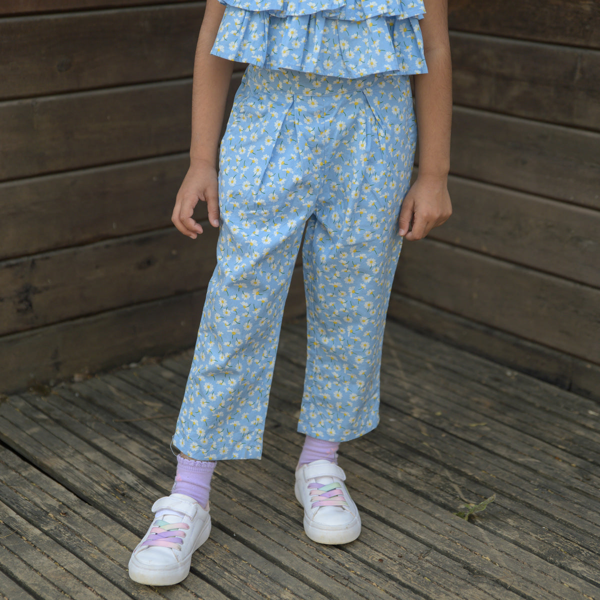 Blue Floral Print Top and Bottom Set