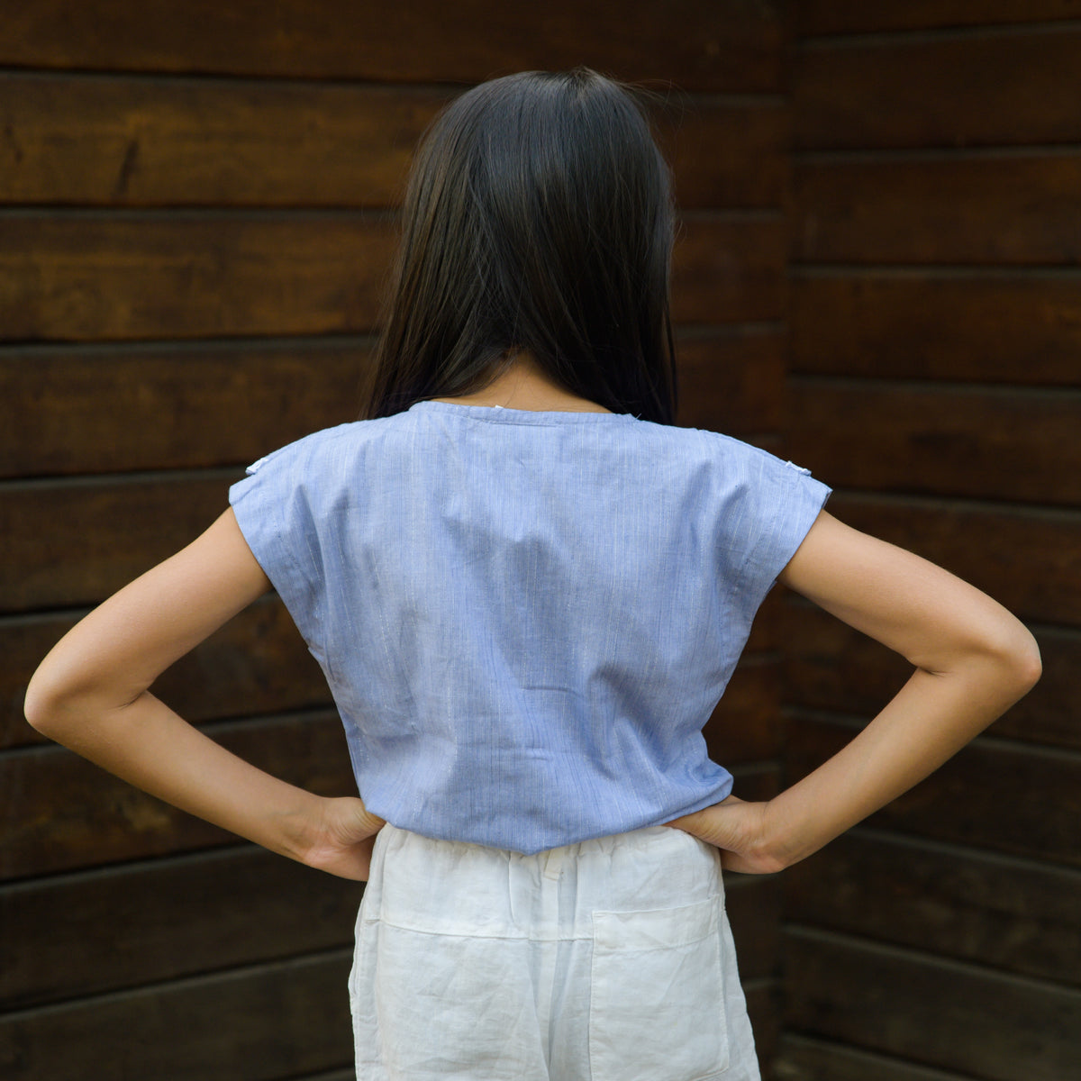 Cotton Crop Top with embroidered Peter Pan Collar