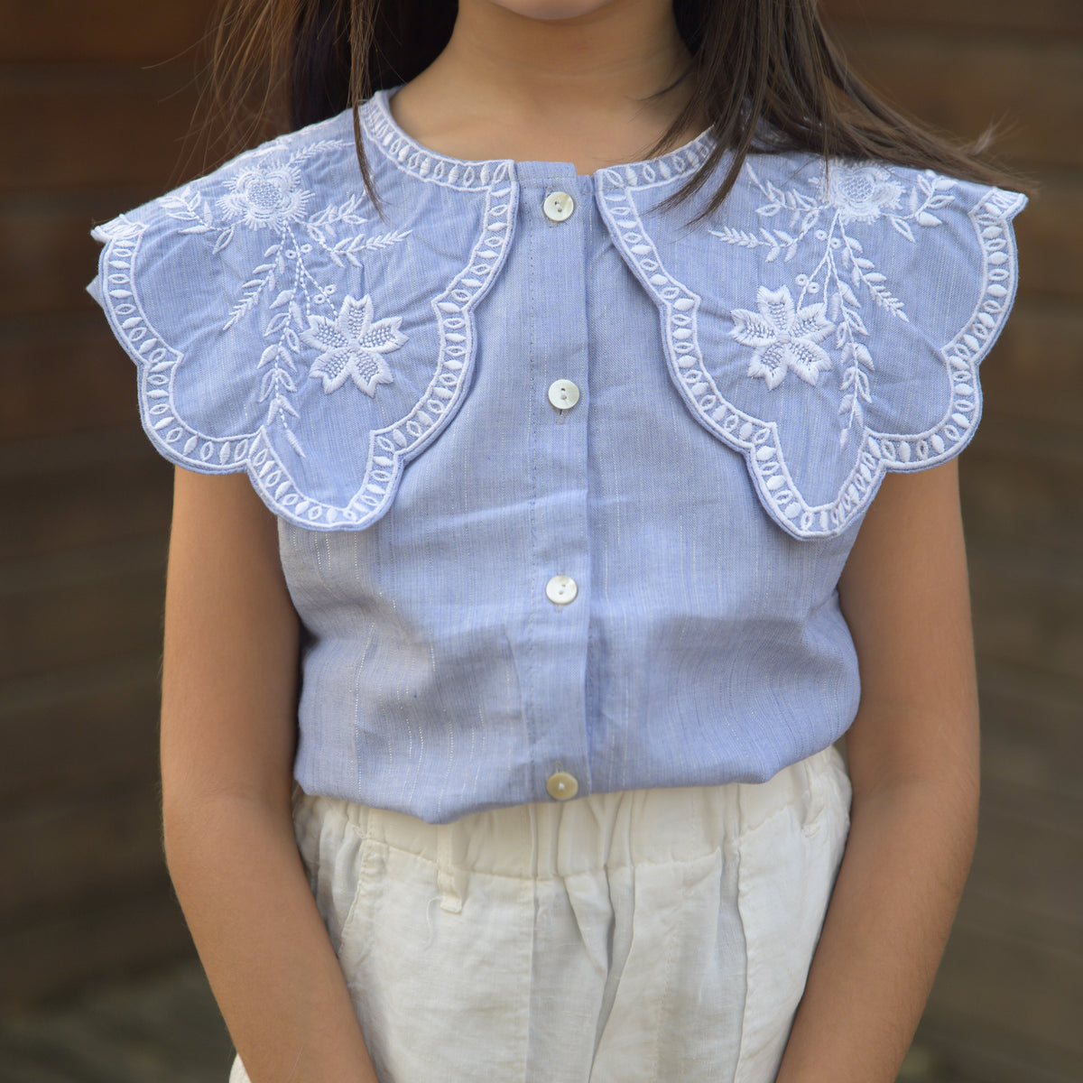 Cotton Crop Top with embroidered Peter Pan Collar
